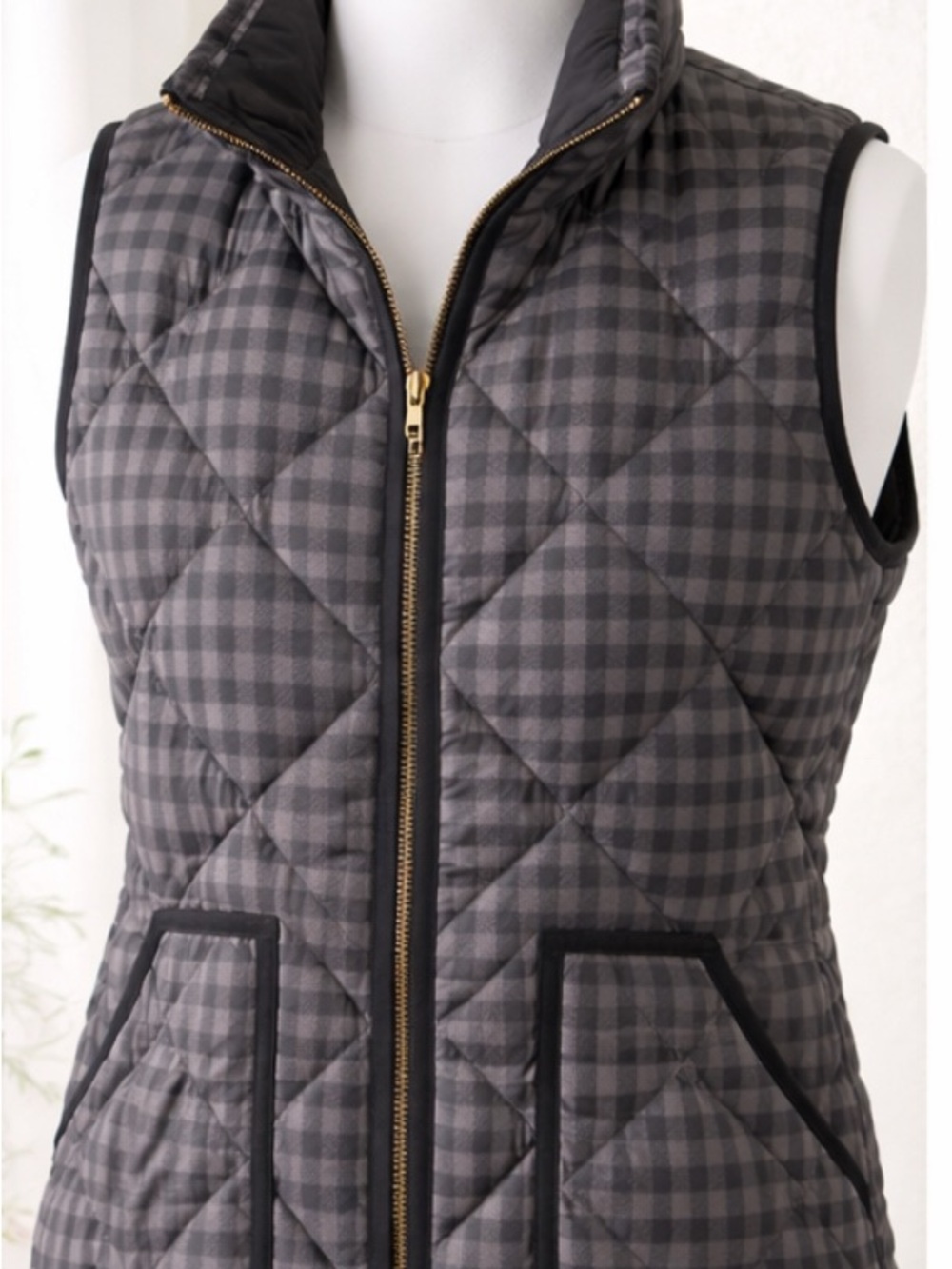 J. Crew Black and Gray Quilted Puffer Vest